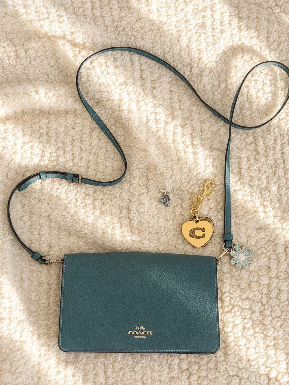 Authentic Coach Crossbody Wallet Purse w/ Authentic Repurposed Charms Keychains